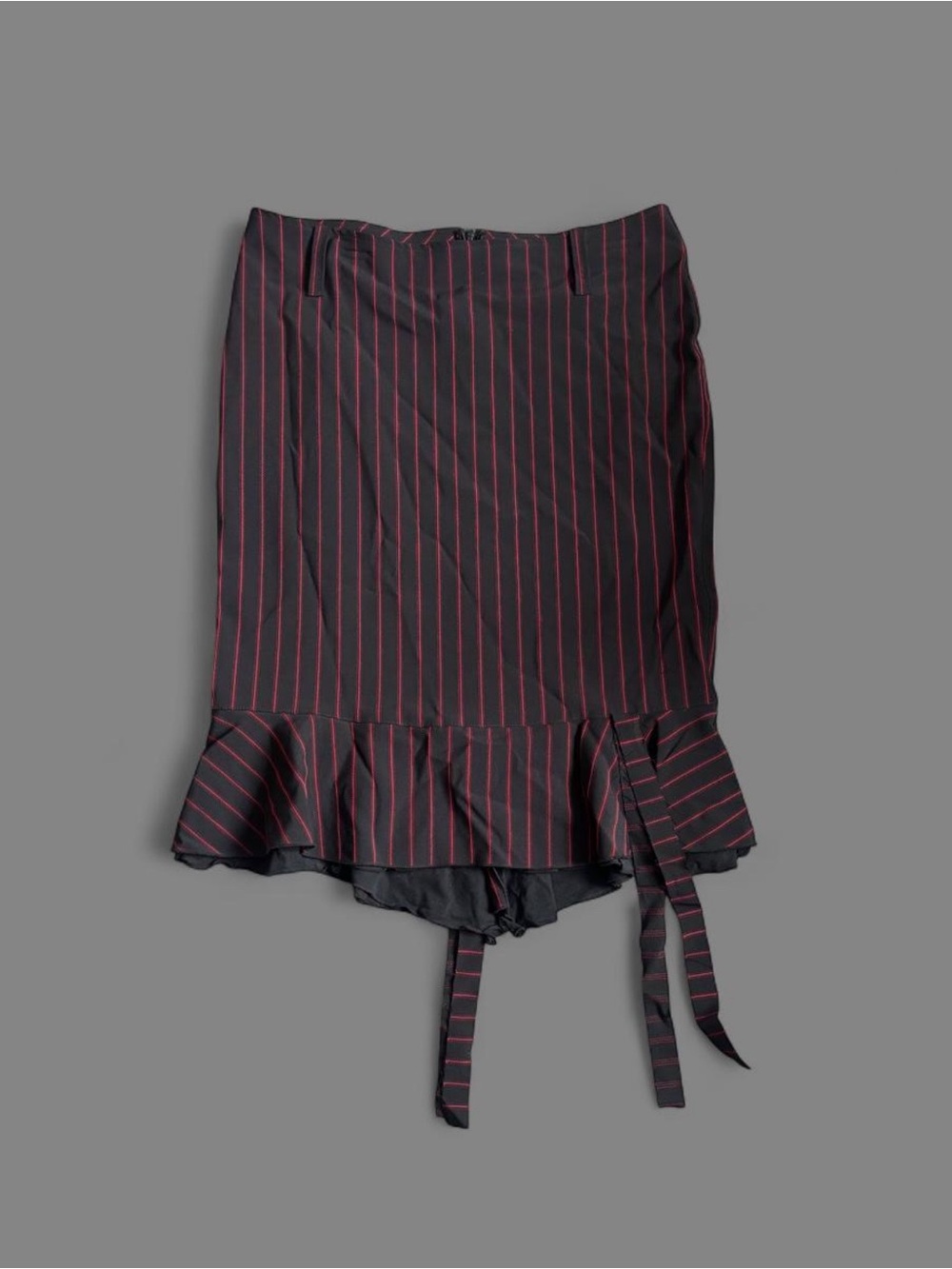 Attempt Women's Black Pinstripe Ruffle Hem Skirt